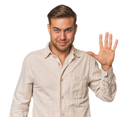Fototapeta premium Young Caucasian man in studio