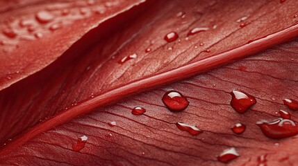 red leaf texture with water drop red background nature