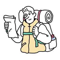 Man studying a map on a camping trip
