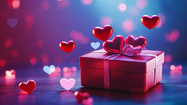 Beautiful and realistic 3D gift box. Festive background for February 14