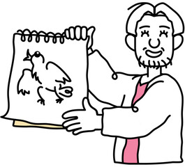Obraz premium Man showing off his drawing