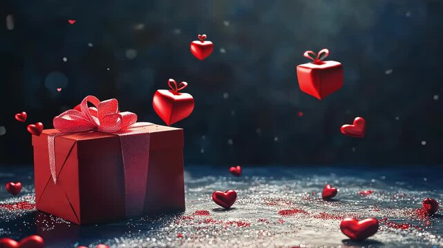 Beautiful and realistic 3D gift box. Festive background for February 14