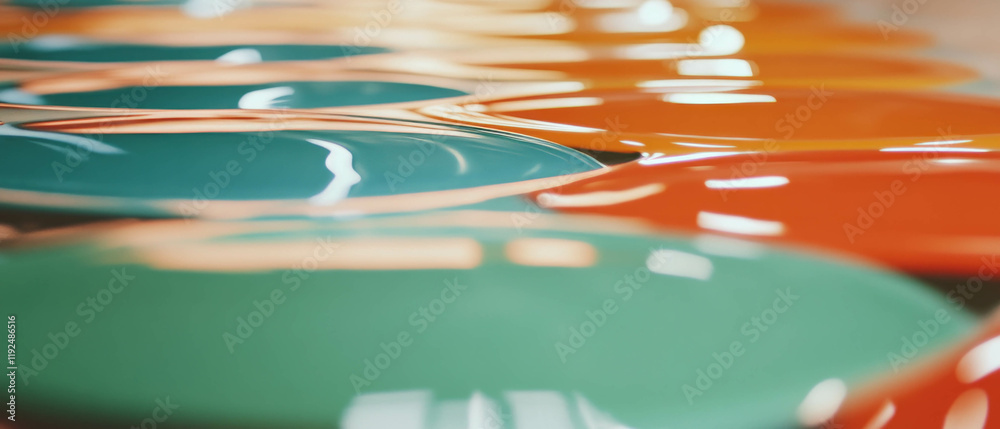 Poster shiny enamel surfaces display vibrant reflections of colors and glossy finishes
