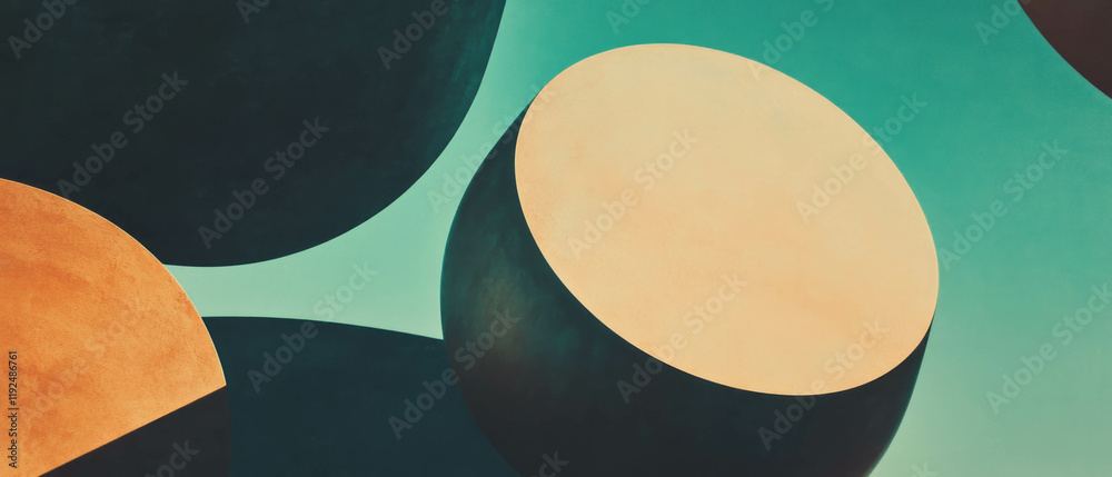 Poster Overlapping geometric shapes create a harmonious blend of muted colors and textures