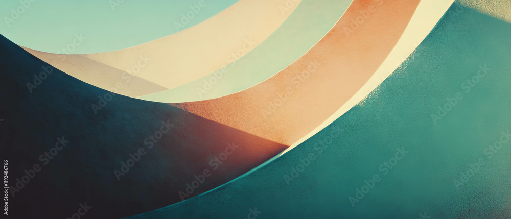 Poster overlapping geometric shapes with subtle textures in muted color palette