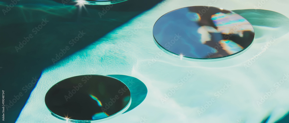 Poster Reflective small round mirrors create playful patterns of light in scattered arrangement