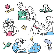 People caring for their pets