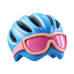 Stylish Blue Cycling Helmet with Pink Sunglasses Isolated on a Transparent Background