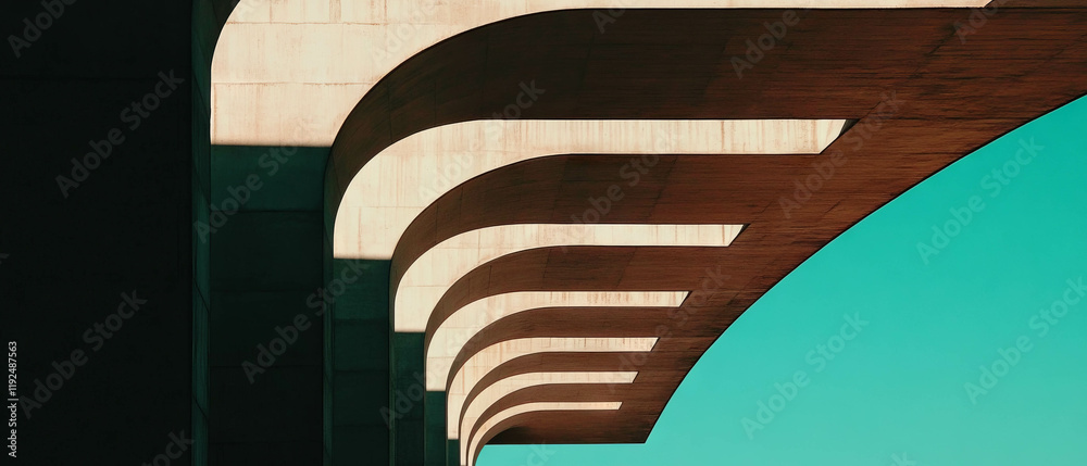 Poster soaring arches and curves create a fluid architectural masterpiece against a bright backdrop
