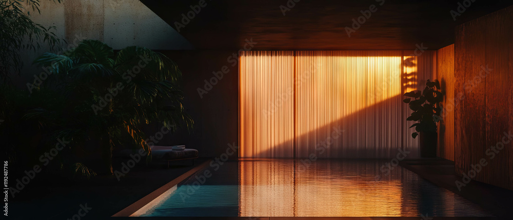 Aufkleber enhancing tranquility with soft lighting in a minimalist indoor space