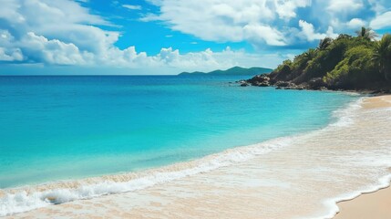 Serene beach scene with crystal-clear turquoise waters