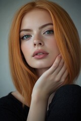 Obraz premium A close-up shot of a woman with bright red hair, focusing on her features