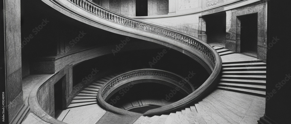 Aufkleber dynamic architectural forms showcase elegant staircases and spirals in a fluid movement