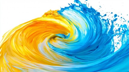A colorful blue and yellow swirl design with a spiral pattern and water-like texture, creating a vibrant and dynamic motion effect