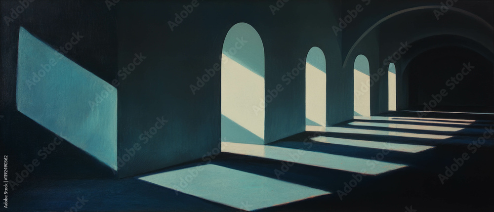 Poster Subtle interplay of light and shadow enhances the depth of architectural spaces indoors