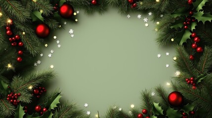  Christmas frame made of holly and pine branches