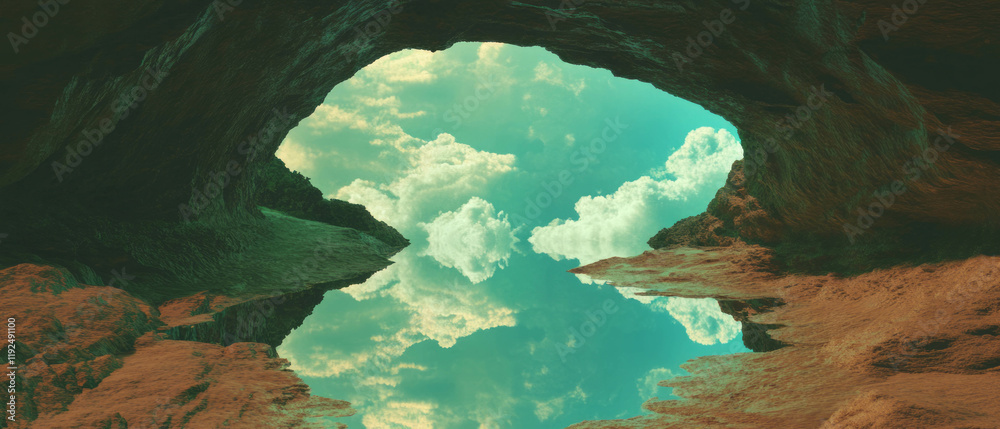 Poster Surreal landscape with distorted reflection and dreamlike atmosphere in a tranquil setting