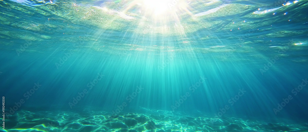 Poster Bubbles and light rays create a serene underwater atmosphere with abstract textures