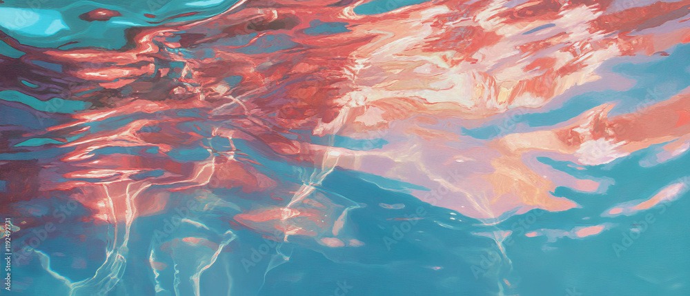 Poster underwater light reflections creating an abstract aquatic atmosphere with vibrant colors