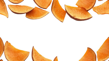 Naklejka premium Sweet Potato Chips: A Culinary Delight. Crispy, healthy, and delicious sweet potato slices, perfect as a snack or side dish. A vibrant image showcasing the natural beauty of this autumnal treat.