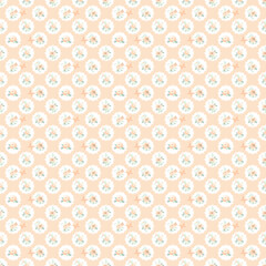 Pastel peach floral medallion seamless pattern with tiny bouquets and birds. Perfect for nursery fabric, cute stationery, wrapping paper and wallpapers.