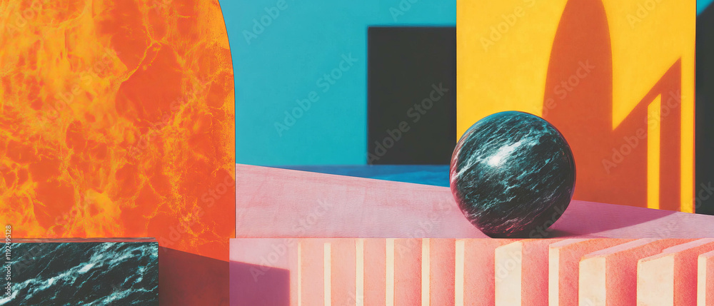 Aufkleber creative scrapbook layout featuring geometric shapes and vibrant abstract patterns