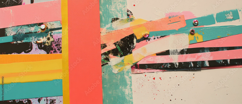 Aufkleber Creating a vibrant scrapbook layout with colorful ribbons and patterned paper