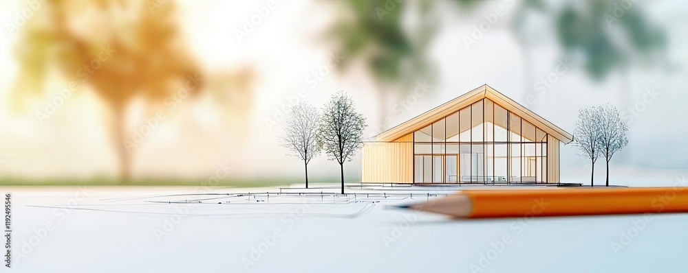 Poster architect project idea. a modern architectural model showcasing sustainable housing design.
