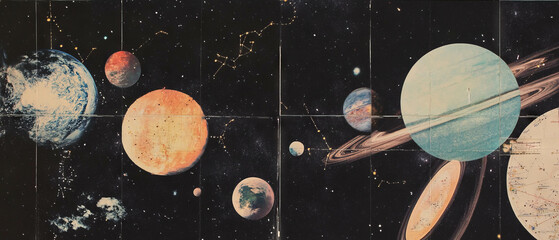 Scrapbook page layout featuring celestial charts and vibrant astronomy themes