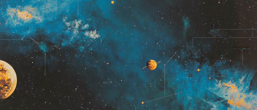 Celestial scrapbook layout featuring star maps and astronomy themes for creative exploration