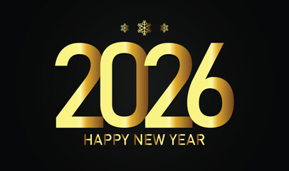 Happy New Year 2026. Luxury gold text design on black background. Festive background for your design