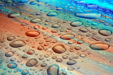 Wassertropfen auf einer bunten Flaeche