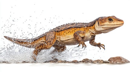 Naklejka premium Lizard Running Through Water on Rocky Surface - Dynamic Wildlife Photography