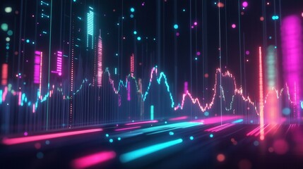 Futuristic Visualization of Data Displayed Through Vibrant Graphs and Neon Colors