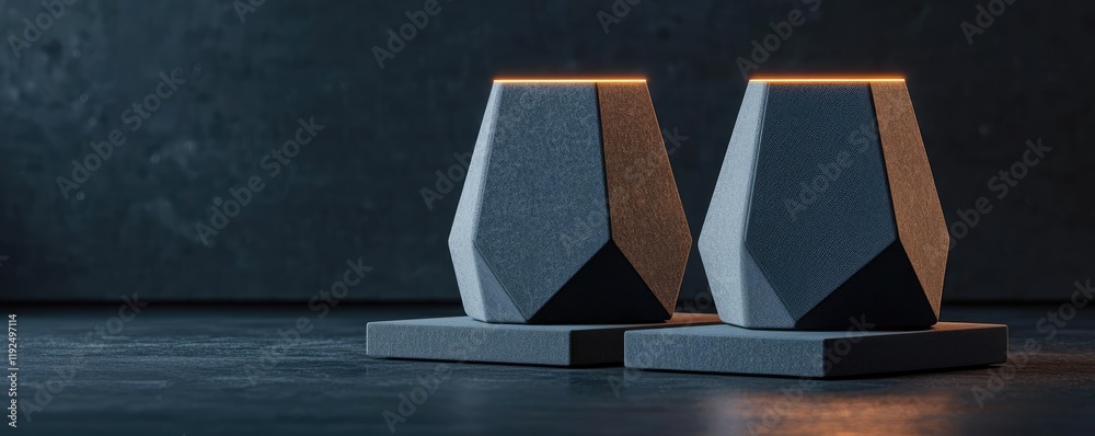 Poster studio absorber concept. modern geometric lamp design showcasing minimalistic elegance and soft illu