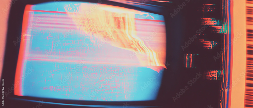 Poster Retro VHS static overlay with distorted visuals creates nostalgic atmosphere