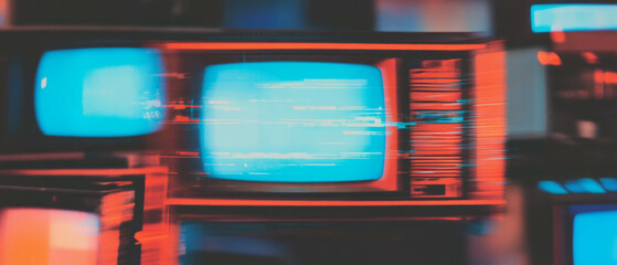 Retro VHS static overlay with distorted television display effects in vivid colors