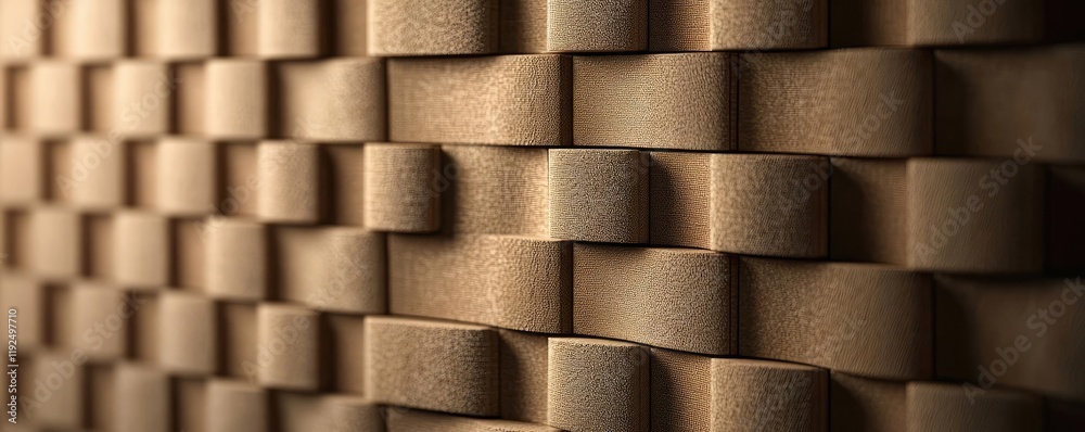 Poster studio absorber concept. textured pattern of three-dimensional wooden elements on a wall surface.