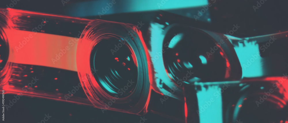 Poster retro film grain overlay creating a nostalgic atmosphere with vibrant color contrasts