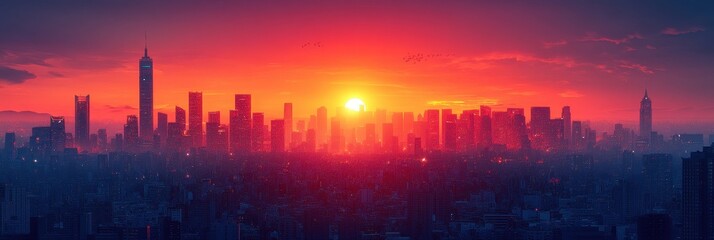 Fototapeta premium Minimalist city skyline at dusk, sleek lines, soft color gradients, tranquil atmosphere, modern aesthetic, urban simplicity, evening serenity