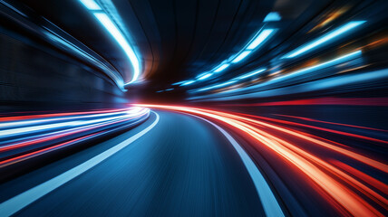 Smooth lines background design. Glowing waves poster. The motion effect of a car moving at high speed. Digital photo illustration. AI artwork	