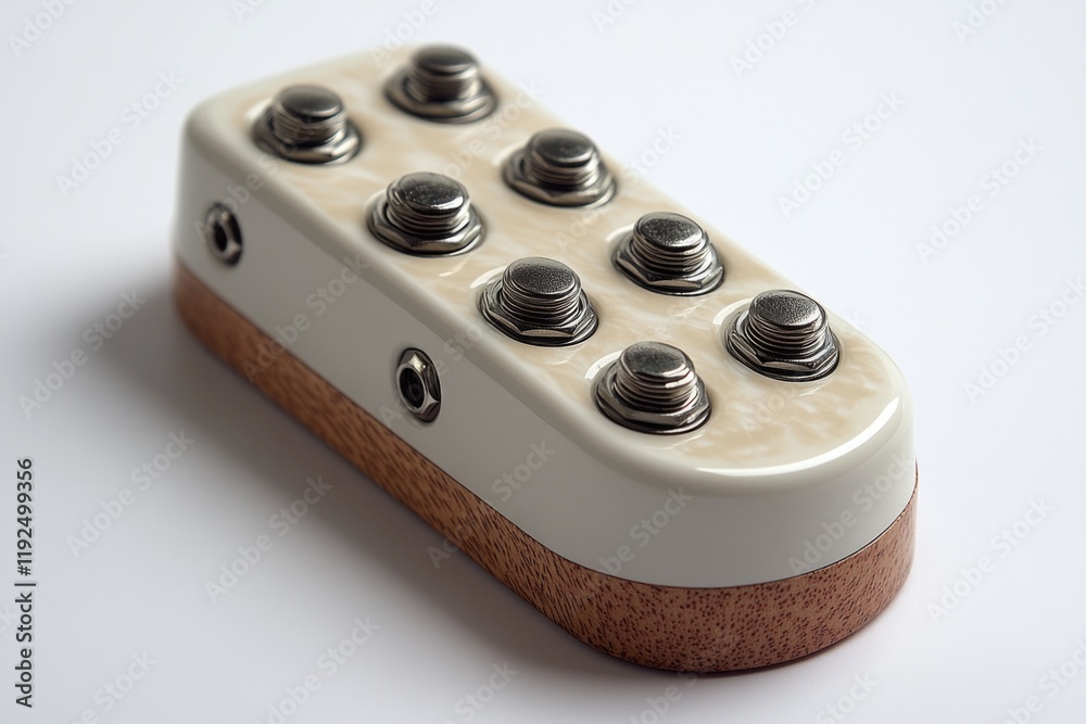 Poster Close-up shot of a remote control on a white surface, ideal for use in product photography or as a design element
