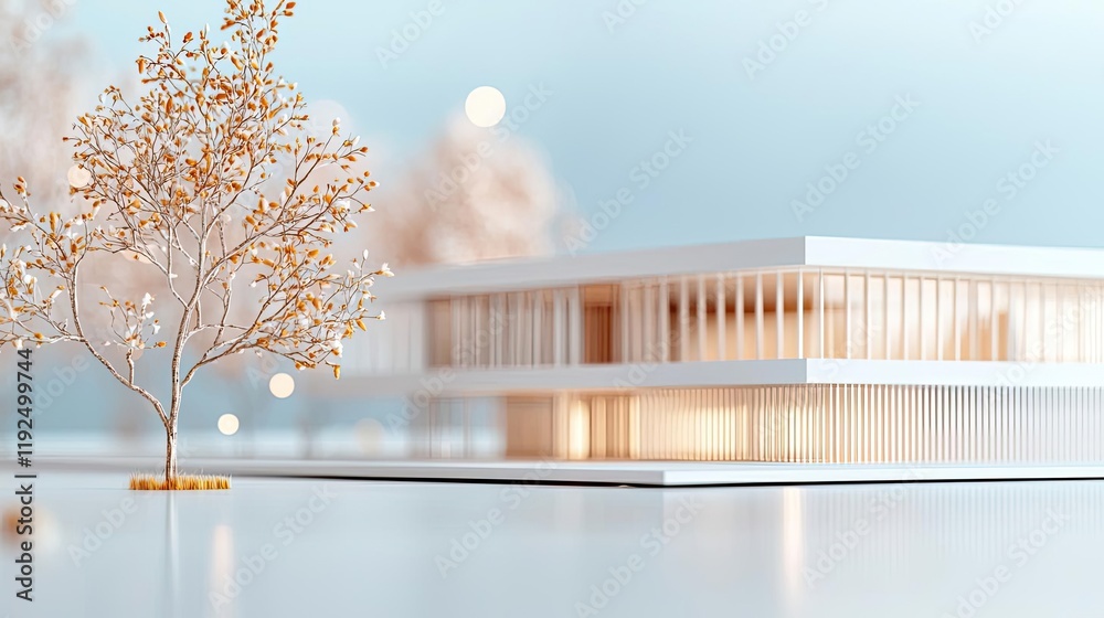 Poster Architect blueprint idea. Modern architectural model showcasing elegant design and minimalist aesthetics.