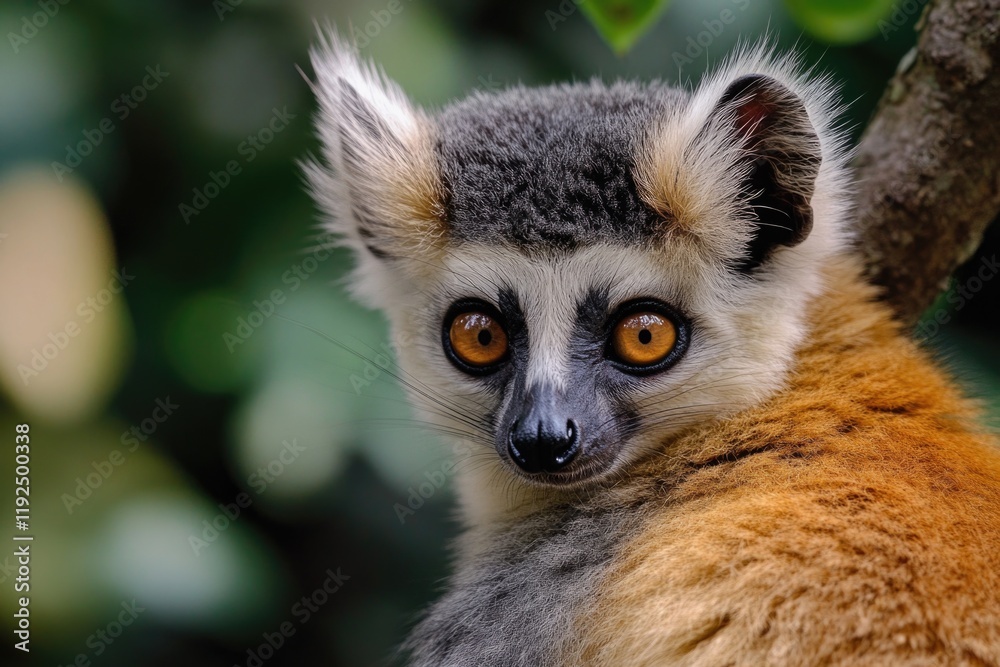 Poster a close-up view of a small animal sitting on a tree branch