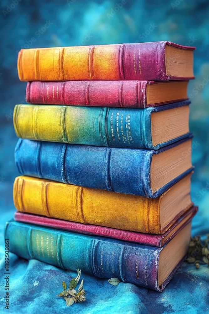 Poster A collection of books stacked neatly on a table, perfect for a study or reading space
