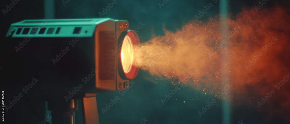 Aufkleber Warm light emanates from a retro projector creating a nostalgic atmosphere with dust particles