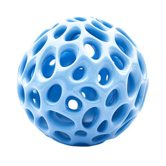 Blue Organic Sphere with Holes Isolated on Transparent Background for Scientific Concepts