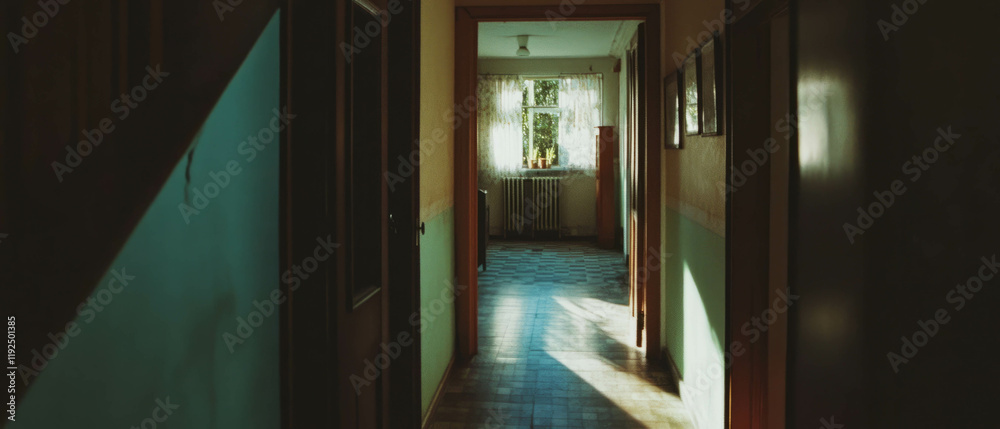 Aufkleber mysterious hallway with retro vignette and soft light illuminating dark corners
