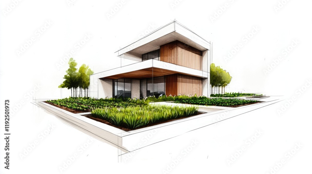 Poster architect sketching concept. modern architectural design featuring clean lines and sustainable lands