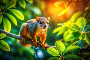 Obraz premium Aerial View of Small Animal Perched on Tree Branch